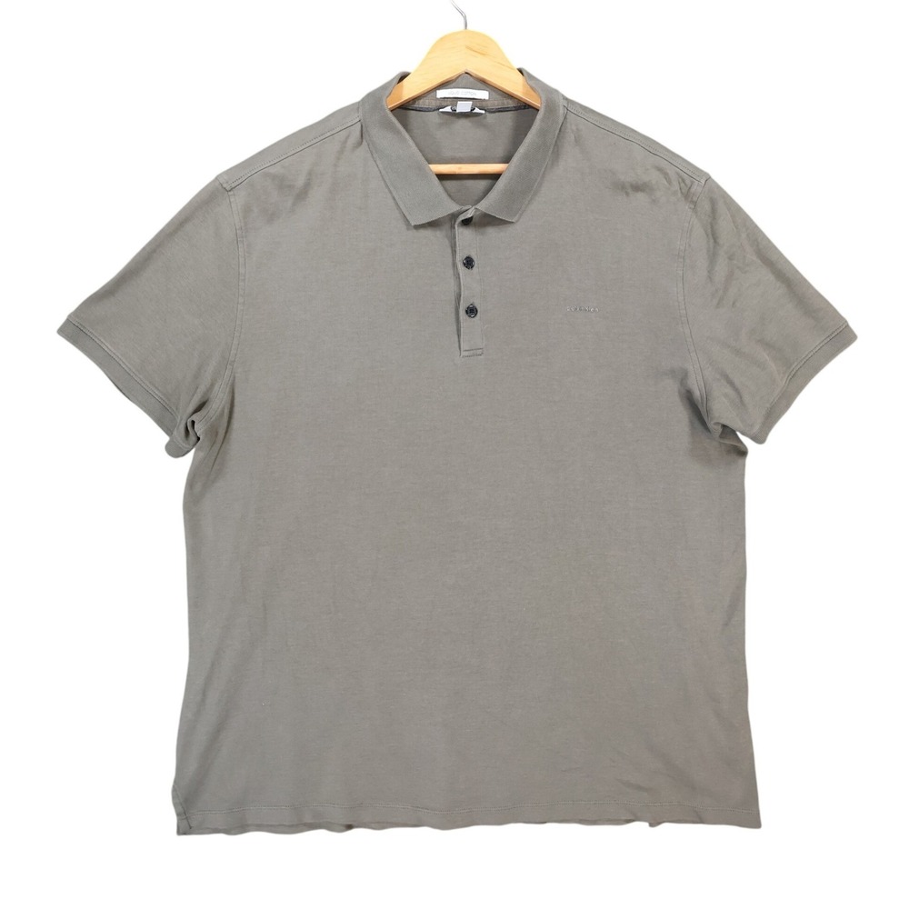 Calvin‎ Klein Polo Mens XL Olive Green Excellent Liquid Cotton Short Sleeve
